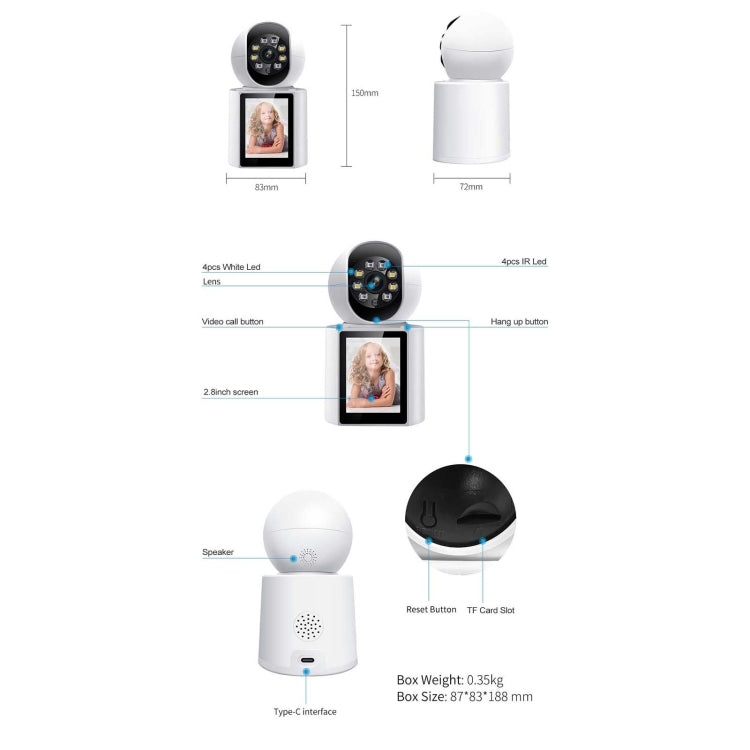 ESCAM QF104 One Click Video Call 3MP Indoor Humanoid Detection Audible Alarm Color Night Version Smart WiFi Camera, EU Plug
