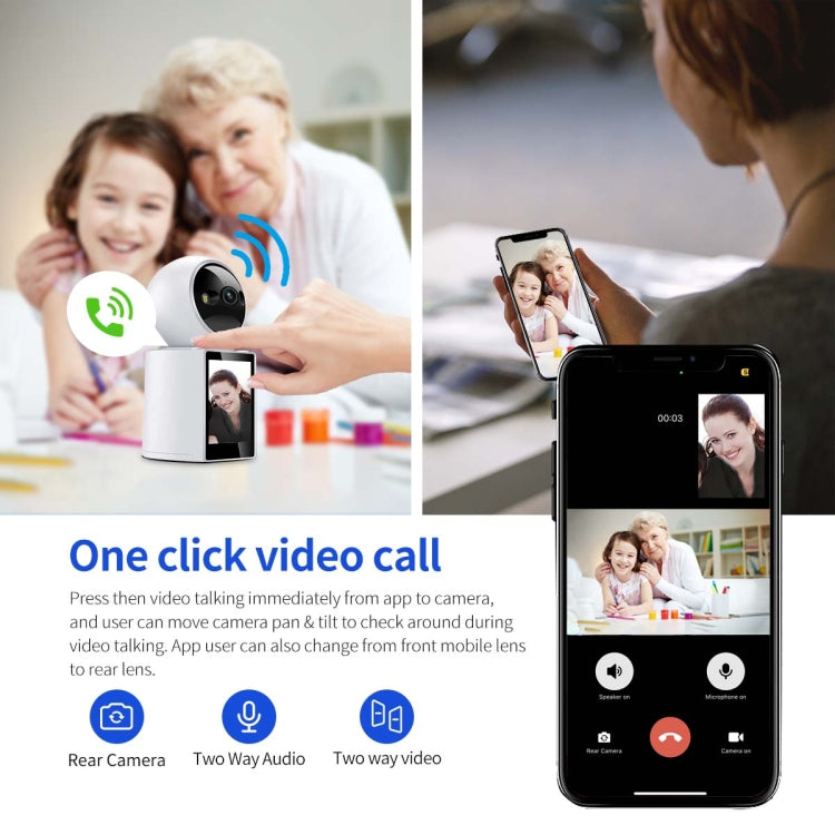 ESCAM QF104 One Click Video Call 3MP Indoor Humanoid Detection Audible Alarm Color Night Version Smart WiFi Camera, UK Plug