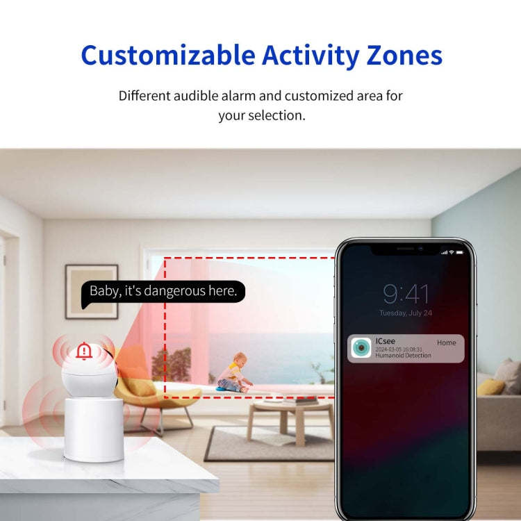 ESCAM QF104 One Click Video Call 3MP Indoor Humanoid Detection Audible Alarm Color Night Version Smart WiFi Camera, EU Plug