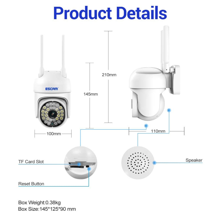 ESCAM PT305 2MP HD Motion Detection WiFi Intelligent Dual-light Source Camera(US Plug)