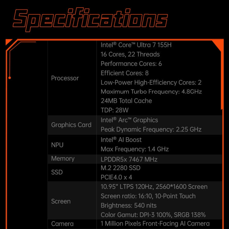 ONE-NETBOOK OneXPlayer X1 10.95 inch Handheld Game Console, 32GB+1TB, Windows 11 AMD Ryzen 7 8840U(Black)