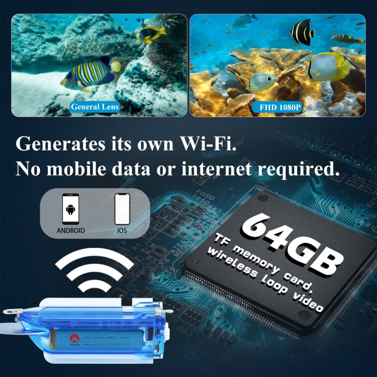 Lure 1080P Wireless Underwater Fishing Video Camera with Loop Recording / APP Remote Control(Blue)