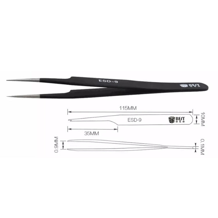 BEST BST-09 Precision Anti-static ESD Stainless Steel Tweezers