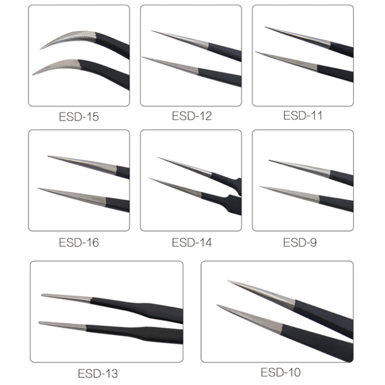 BEST BST-09 Precision Anti-static ESD Stainless Steel Tweezers