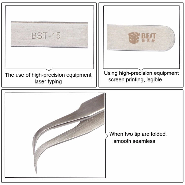 BEST BST-15L Brushed stainless steel tweezers