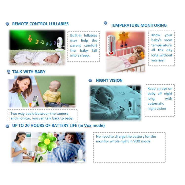 VB602 2.4 inch LCD 2.4GHz Wireless Surveillance Camera Baby Monitor, Support Two Way Talk Back, Night Vision(White)