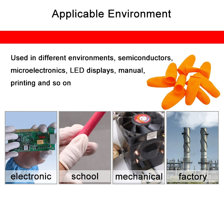 100pcs / Pack Antistatic Antislip Durable Fingertips Latex Protective Gloves, Size: L, 2.8*6.5cm(Orange)