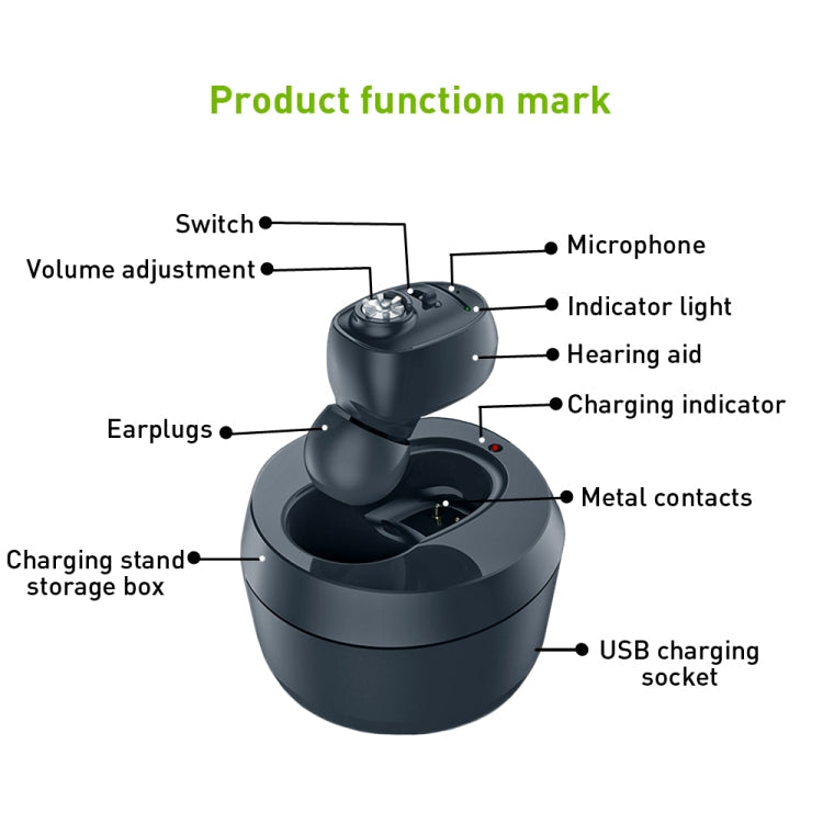 KAIXINWEI VHP-601 DC3.7V In-ear Bluetooth Hearing Aid Sound Amplifier (Black)