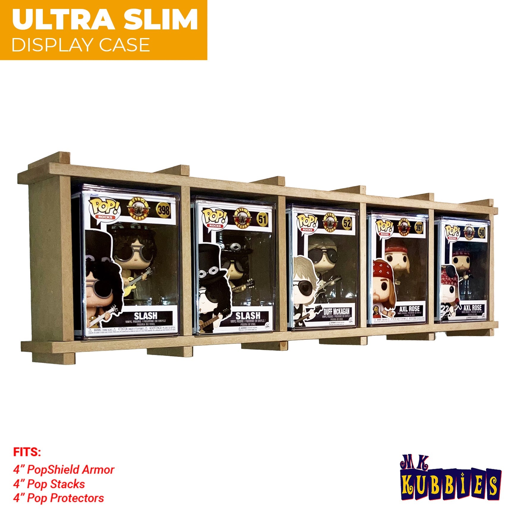 KUBBIE ULTRA SLIM (1x5) - In Box Display Case for Funko Pops, Wall Mountable & Stackable Pop Shelf (MDF Wood)