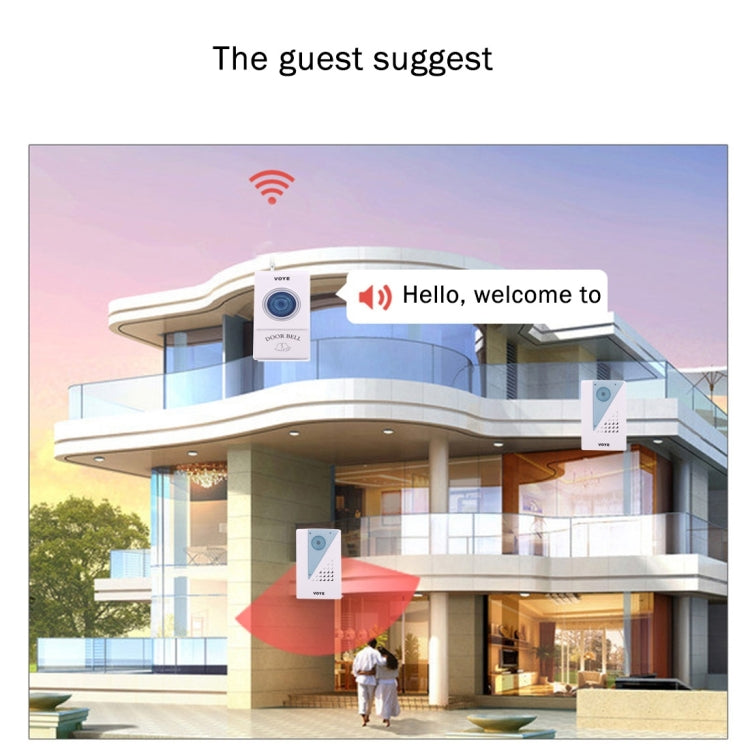 VOYE V001A2 Wireless Smart Music LED Home Doorbell with Dual Receiver, Remote Control Distance: 120m (Open Air)