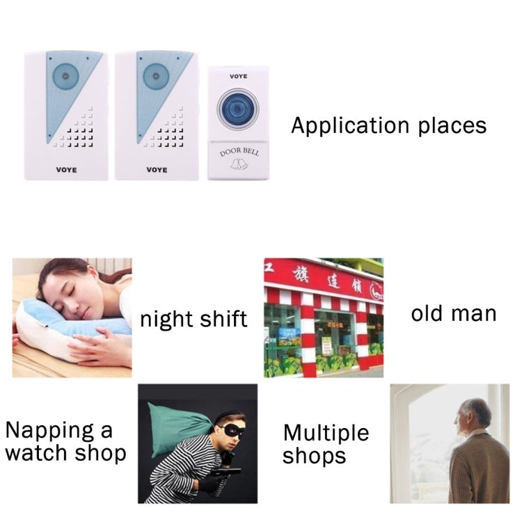 VOYE V001A2 Wireless Smart Music LED Home Doorbell with Dual Receiver, Remote Control Distance: 120m (Open Air)