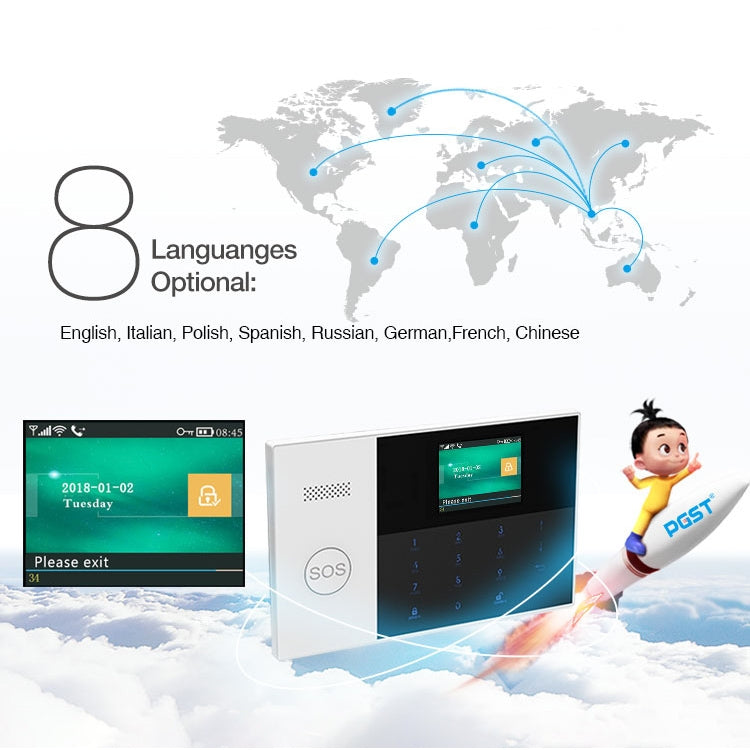 PG-105-GSM GSM/GPRS + WiFi Intelligent Alarm System with Touch Keypad & LCD Screen & RFID function