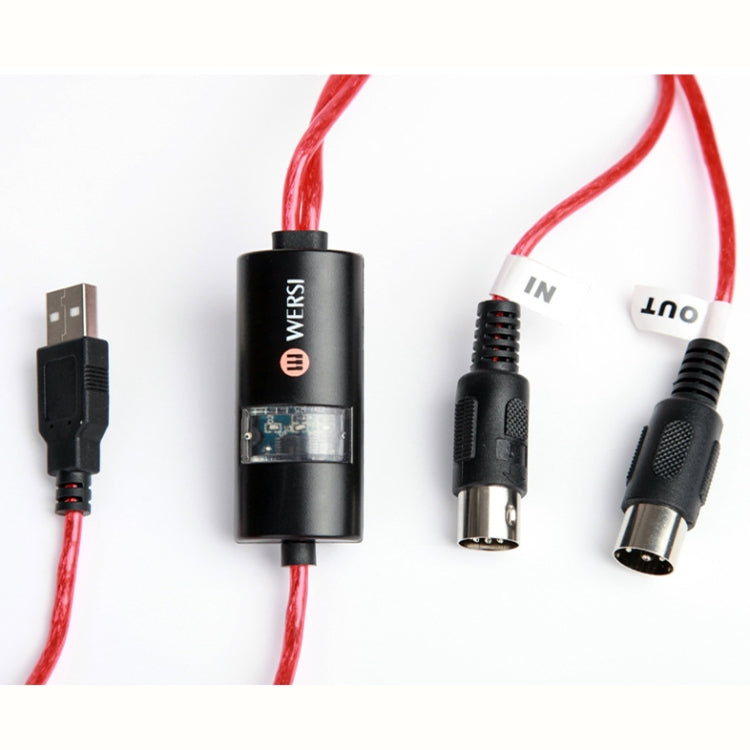 WERSI UM-18 USB MIDI Cable MidiPort Midi Cable Electric Piano Electronic Drum Music Editing Line, Length: 2m(Red)