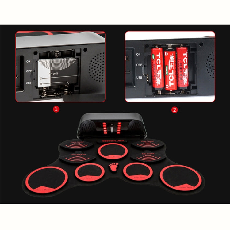 Portable Adult Beginner Children Hand Roll Electronic Drum(Black)