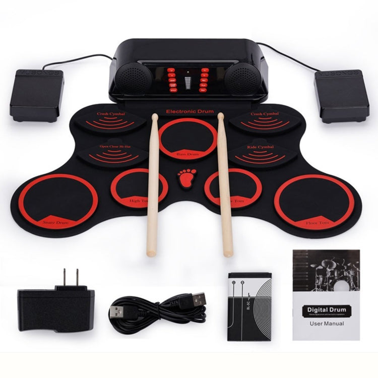 Portable Adult Beginner Children Hand Roll Electronic Drum(Black)