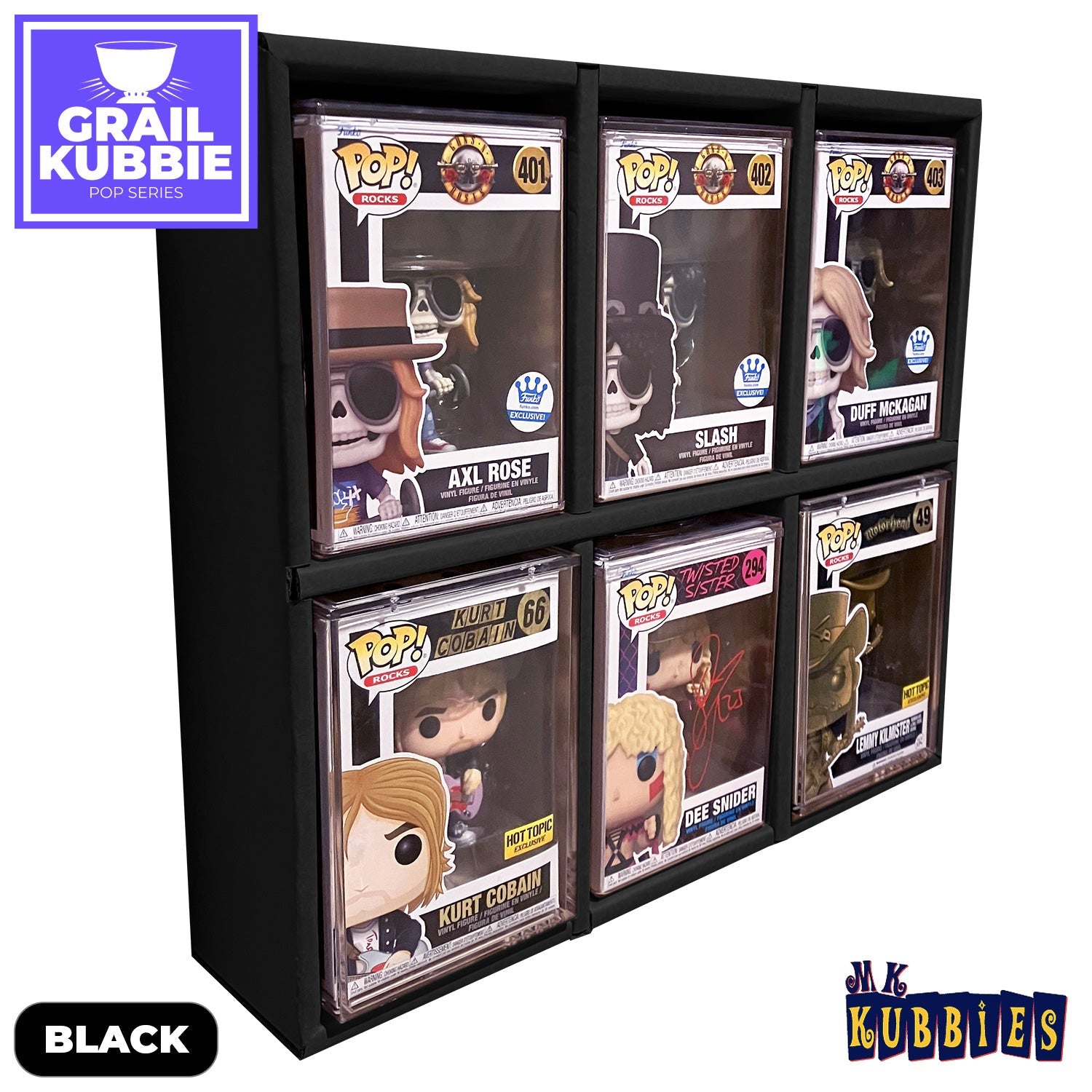 ** PRE-ORDER ETA LATE AUGUST** GRAIL KUBBIE BLACK (3x2) - In Box Display Case for Funko Pops in Acrylic Hard Stack Armor (Cardboard)