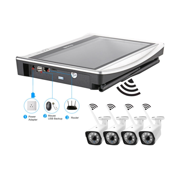 N4B3H2-P12/Kit 1080P Wireless Network Video Recorder Surveillance System Display:12.5 inch(White)