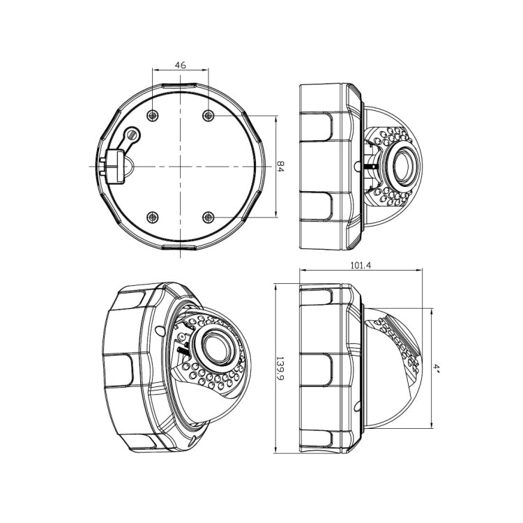 TV-537H5/IP AF POE H.264++ 5MP IP Dome Camera Auto Focus 4x Zoom 2.8-12MM Lens Surveillance Cameras(White)