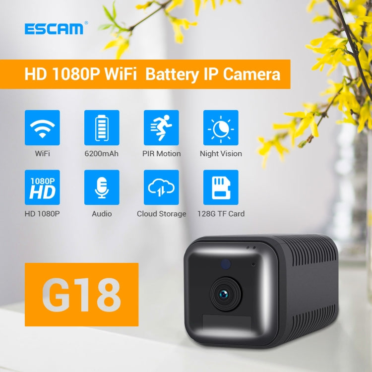 ESCAM G18 1080P Full HD Rechargeable Battery WiFi IP Camera, Support Night Vision / PIR Motion Detection / TF Card / Two Way Audio (Black)