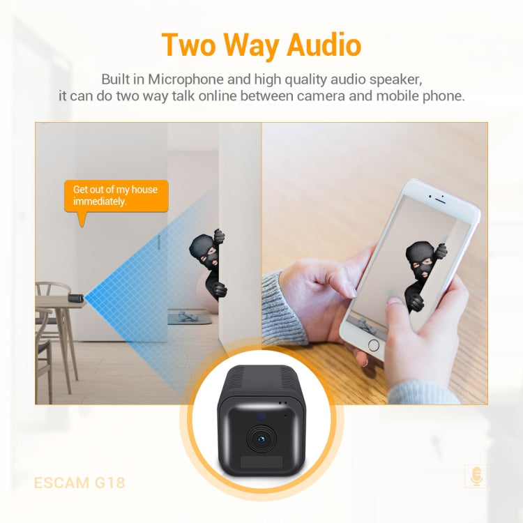 ESCAM G18 1080P Full HD Rechargeable Battery WiFi IP Camera, Support Night Vision / PIR Motion Detection / TF Card / Two Way Audio (Black)