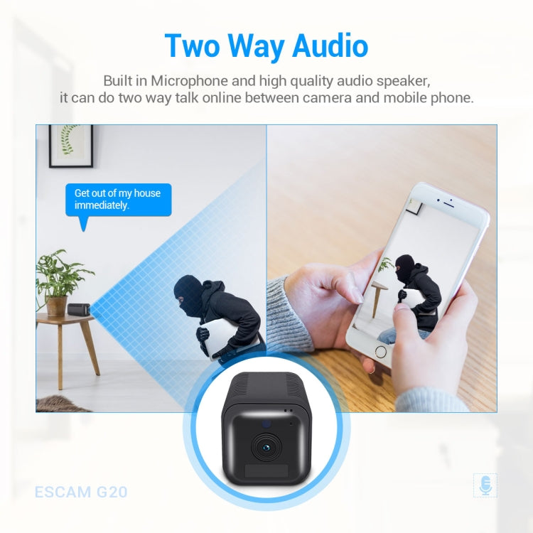 ESCAM G20 4G EU Version 1080P Full HD Rechargeable Battery WiFi IP Camera, Support Night Vision / PIR Motion Detection / TF Card / Two Way Audio(Black)