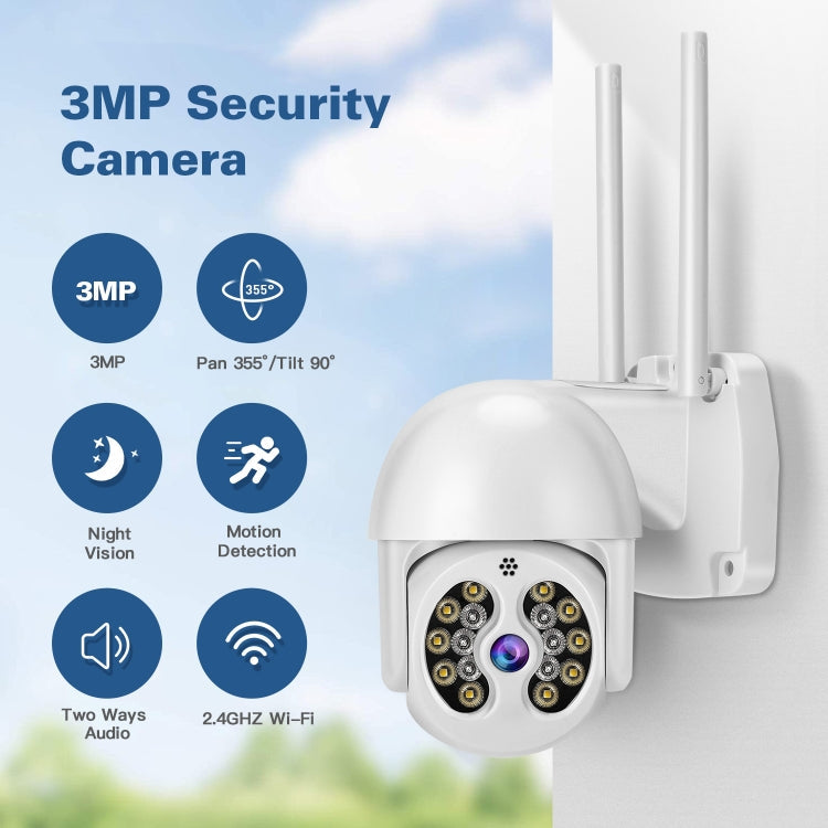 Tuya QX56 3.0 Million Pixels IP66 Waterproof 2.4G Wireless IP Camera, Support Motion Detection & Two-way Audio & Full Color Night Vision & TF Card, EU Plug