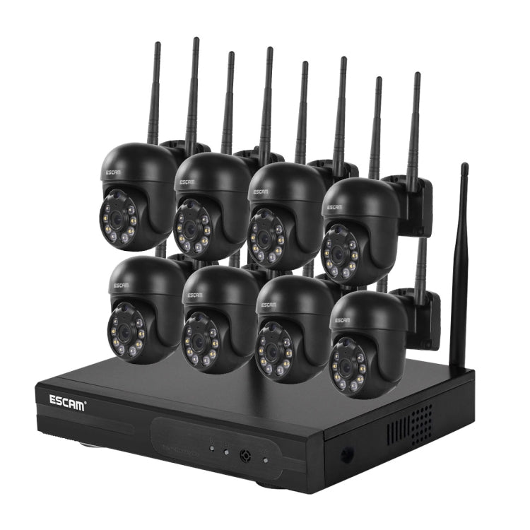 ESCAM WNK618 3.0 Million Pixels 8-channel Wireless Dome Camera HD NVR Security System, Support Motion Detection & Two-way Audio & Full-color Night Vision & TF Card, US Plug