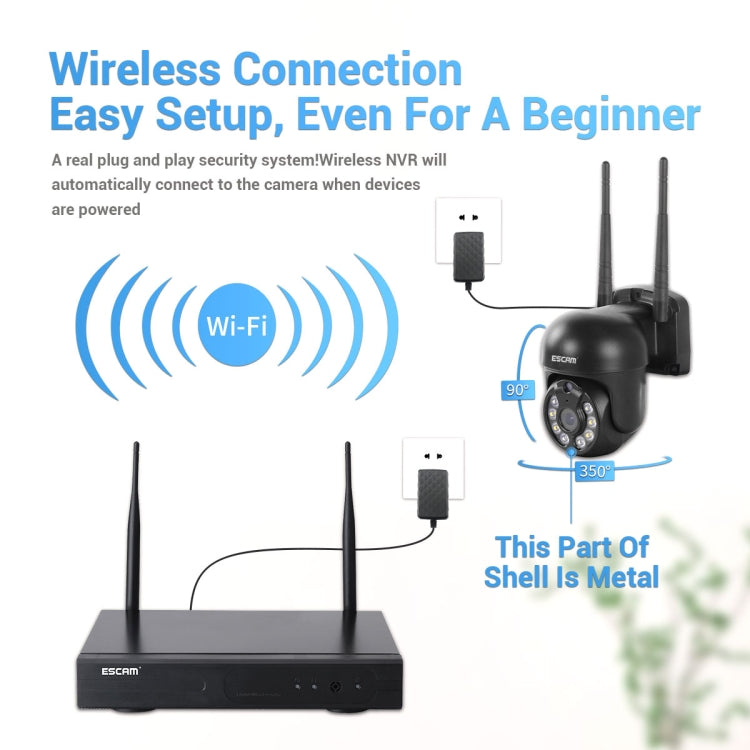 ESCAM WNK618 3.0 Million Pixels 8-channel Wireless Dome Camera HD NVR Security System, Support Motion Detection & Two-way Audio & Full-color Night Vision & TF Card, UK Plug