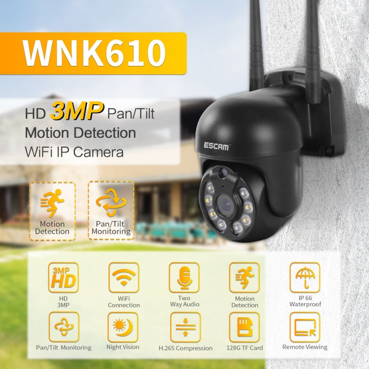 ESCAM WNK610 3.0 Million Pixels Wireless Dome IP Camera, Support Motion Detection & Two-way Audio & Full-color Night Vision & TF Card, UK Plug