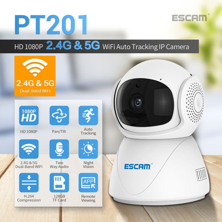 ESCAM PT201 HD 1080P Dual-band WiFi IP Camera, Support Night Vision / Motion Detection / Auto Tracking / TF Card / Two-way Audio, US Plug
