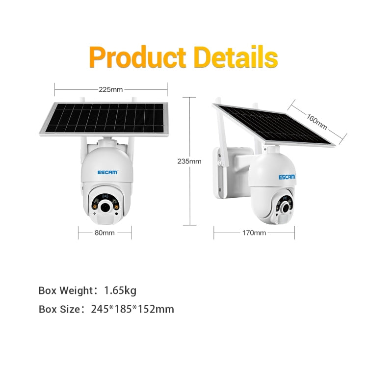 ESCAM QF450 HD 1080P 4G US Version Solar Powered IP Camera with 32G Memory, Support Two-way Audio & PIR Motion Detection & Night Vision & TF Card