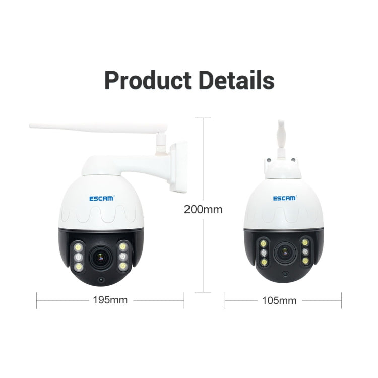 ESCAM Q5068 H.265 5MP Pan / Tilt / 4X Zoom WiFi Waterproof IP Camera, Support ONVIF Two Way Talk & Night Vision, EU Plug