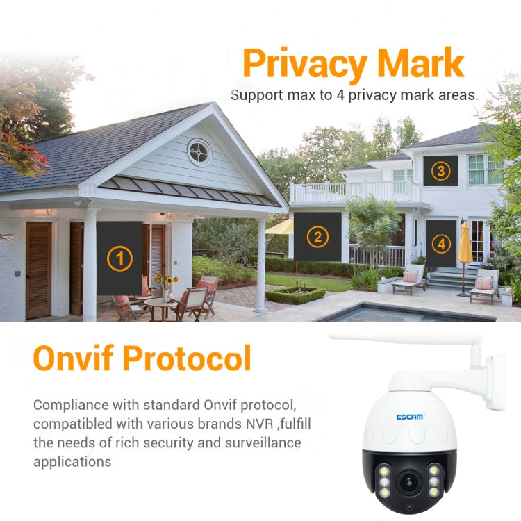 ESCAM Q5068 H.265 5MP Pan / Tilt / 4X Zoom WiFi Waterproof IP Camera, Support ONVIF Two Way Talk & Night Vision, US Plug