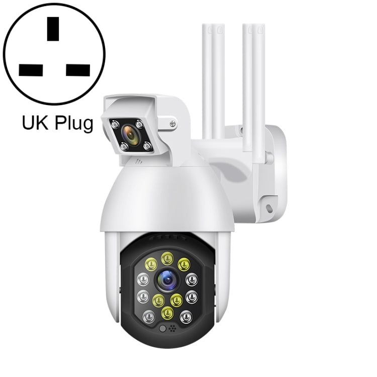 QX41 1080P 2.0MP Dual Lens IP66 Waterproof Panoramic PTZ WIFI Camera, Support Day and Night Full Color & Two-way Voice Intercom & Smart Alarm & Video Playback & 128GB TF Card, UK Plug