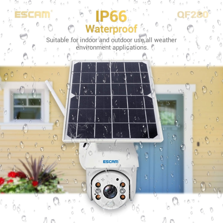 ESCAM QF280 HD 1080P IP66 Waterproof WiFi Solar Panel PT IP Camera with Battery, Support Night Vision / Motion Detection / TF Card / Two Way Audio (White)