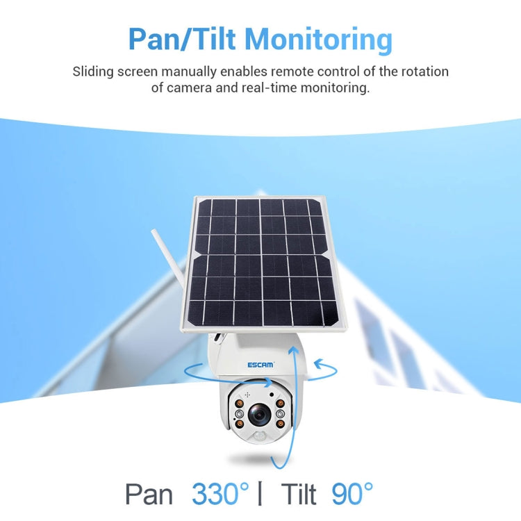 ESCAM QF480 US Version HD 1080P IP66 Waterproof 4G Solar Panel PT IP Camera without Battery, Support Night Vision / Motion Detection / TF Card / Two Way Audio (White)