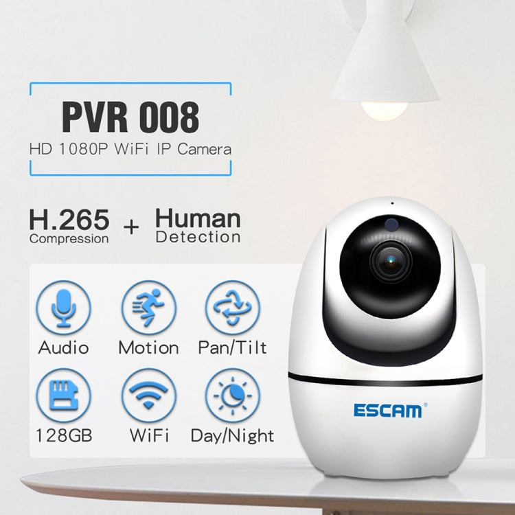ESCAM PVR008 HD 1080P WiFi IP Camera, Support Motion Detection / Night Vision, IR Distance: 10m, US Plug(White)
