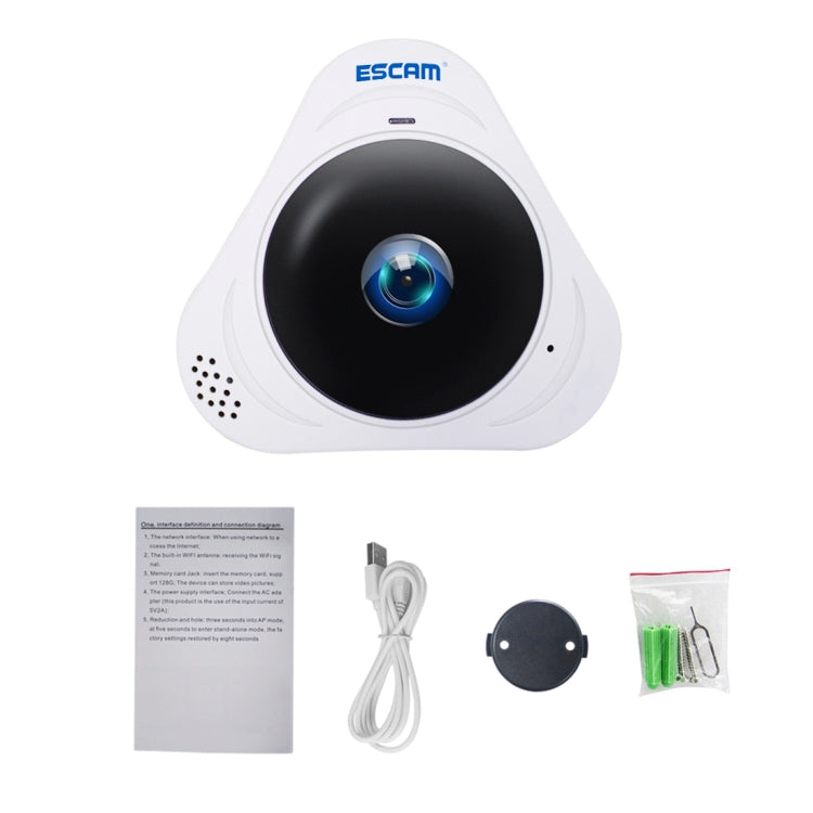 ESCAM Q8 960P 360 Degrees Fisheye Lens 1.3MP WiFi IP Camera, Support Motion Detection / Night Vision, IR Distance: 5-10m, AU Plug(White)