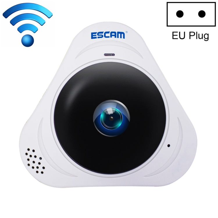 ESCAM Q8 960P 360 Degrees Fisheye Lens 1.3MP WiFi IP Camera, Support Motion Detection / Night Vision, IR Distance: 5-10m, EU Plug(White)
