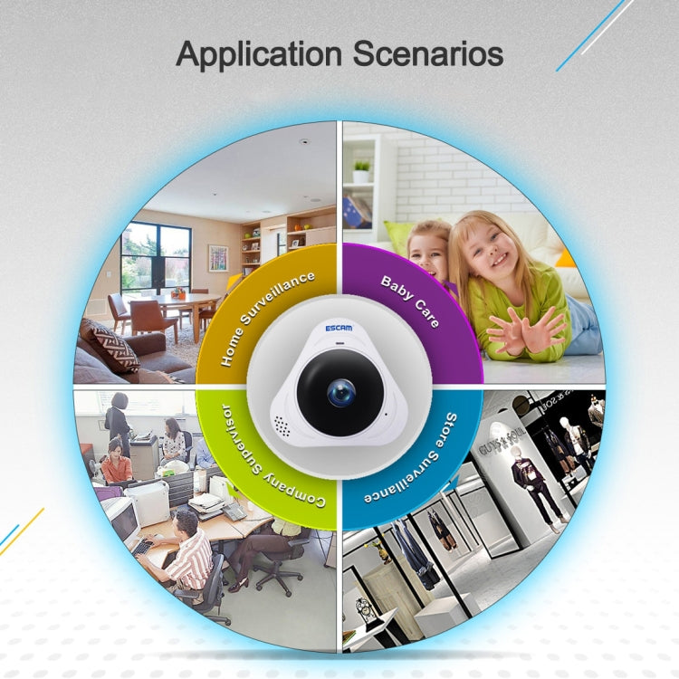 ESCAM Q8 960P 360 Degrees Fisheye Lens 1.3MP WiFi IP Camera, Support Motion Detection / Night Vision, IR Distance: 5-10m, AU Plug(White)