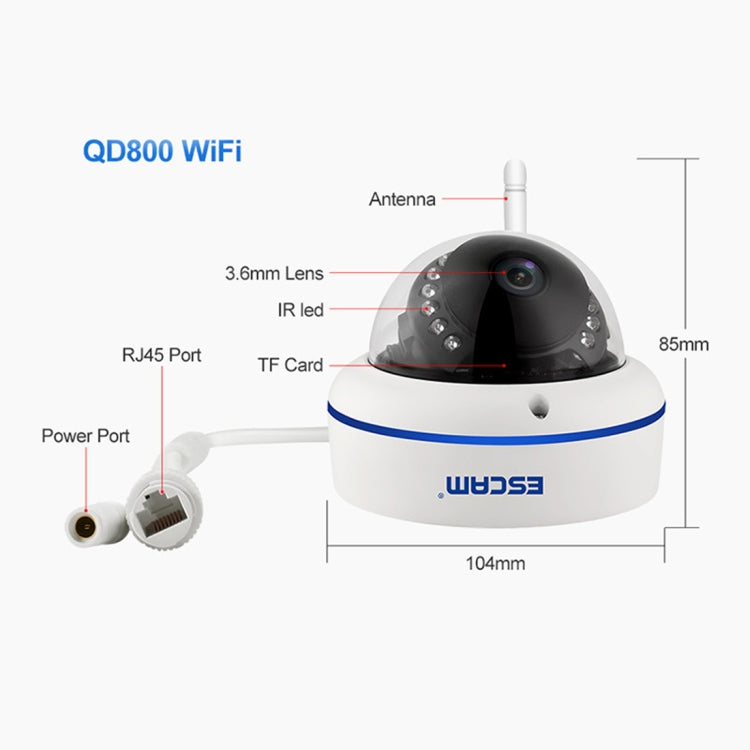 ESCAM Speed QD800WIFI ONVIF HD 1080P 2.0MP P2P Private Cloud IP66 Waterproof Security WiFi IP Camera, Support Motion Detection / Night Vision, IR Distance: 10m(US Plug)
