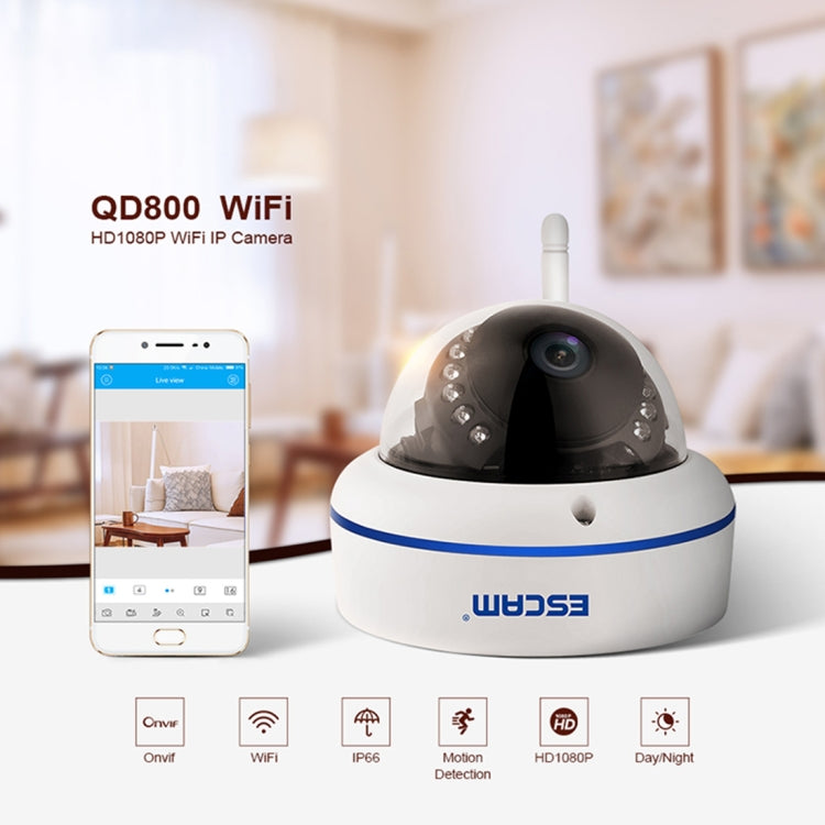 ESCAM Speed QD800WIFI ONVIF HD 1080P 2.0MP P2P Private Cloud IP66 Waterproof Security WiFi IP Camera, Support Motion Detection / Night Vision, IR Distance: 10m(EU Plug)