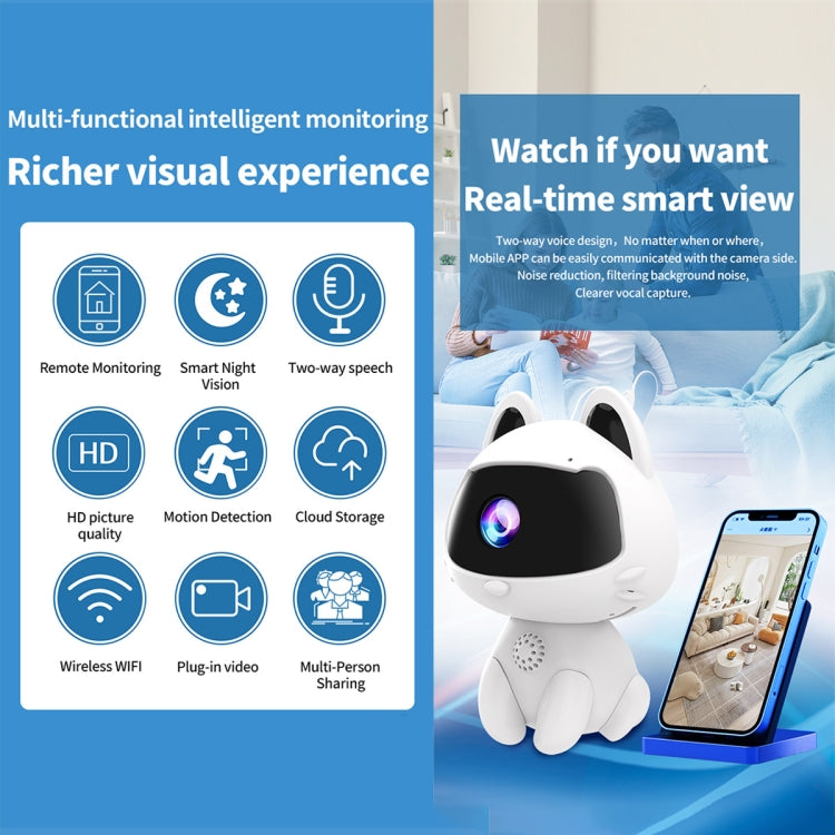 K9 Cute Pets Smart Home Camera, Support Night Vision & Two-way Voice & Motion Detection (White)