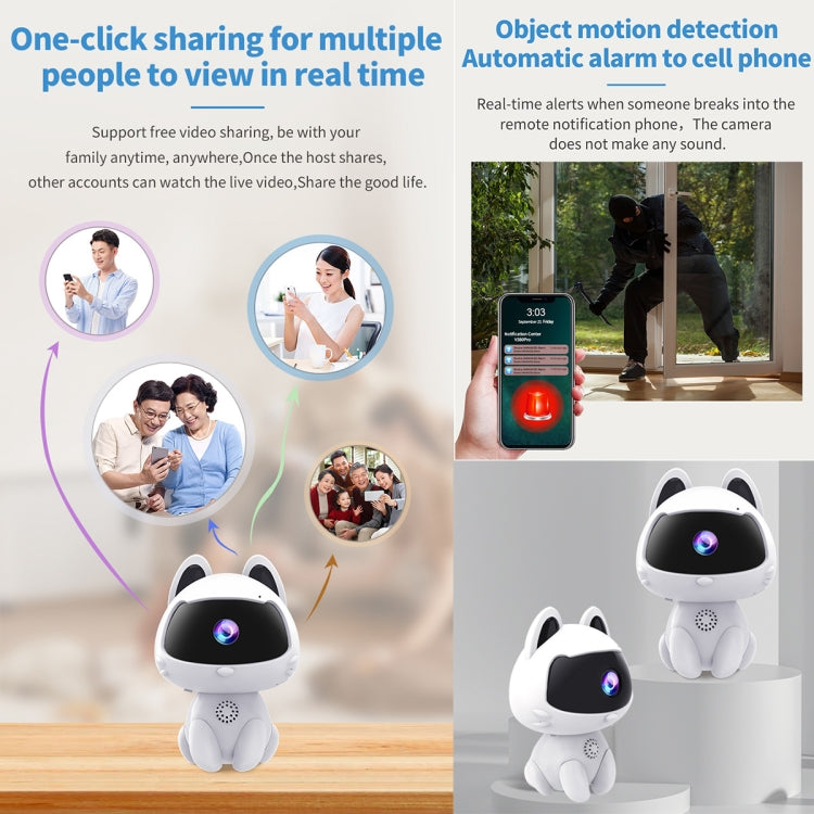 K9 Cute Pets Smart Home Camera, Support Night Vision & Two-way Voice & Motion Detection (White)