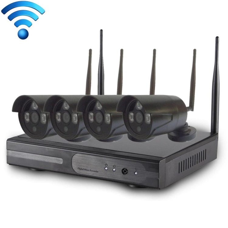 4CH HD 720P 1.0 Mega Pixel 2.4GHz WiFi IP Bullet Camera + NVR Kit (Black)