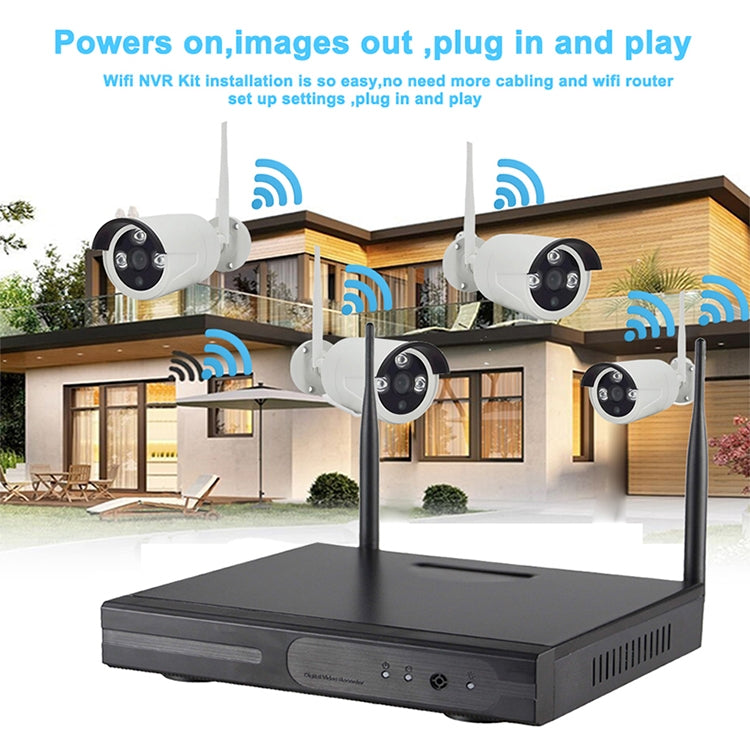 4CH HD 720P 1.0 Mega Pixel 2.4GHz WiFi IP Bullet Camera + NVR Kit