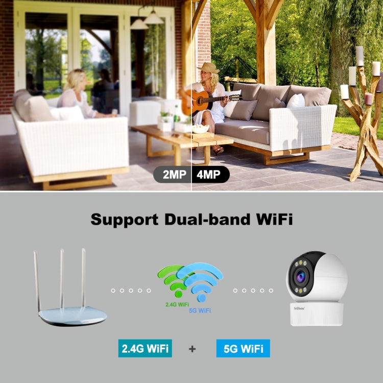 SriHome SH046 4.0 Million Pixels FHD Low Power Consumption Wireless Home Security Camera System (US Plug)