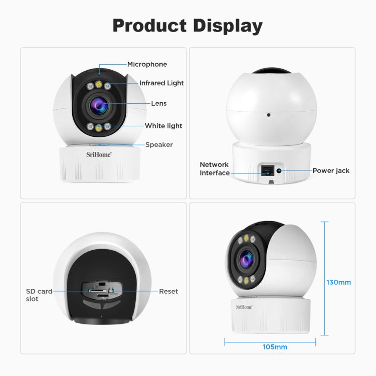 SriHome SH046 4.0 Million Pixels FHD Low Power Consumption Wireless Home Security Camera System (EU Plug)