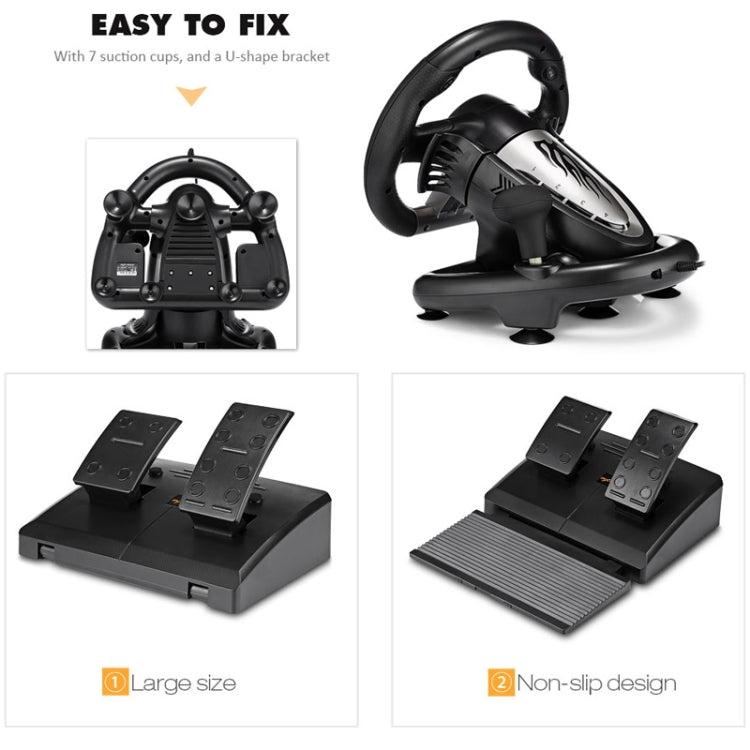 PXN-V3 Racing Game Steering Wheel for PC / PS3 / 4 / xbox one / switch(Black)