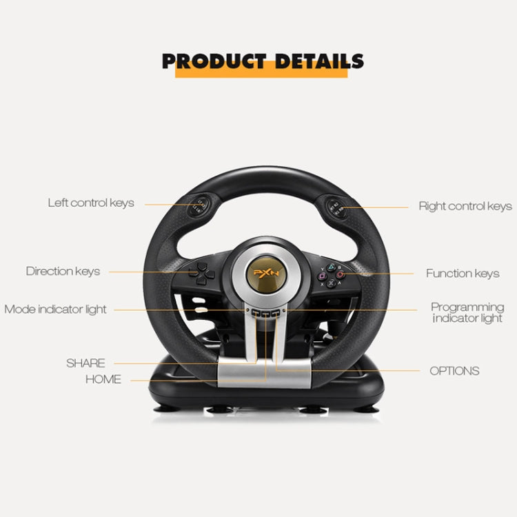 PXN-V3 Racing Game Steering Wheel for PC / PS3 / 4 / xbox one / switch(Black)